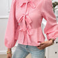 Devine Tied Round Neck Long Sleeve Blouse