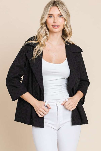 Culture Code Double Breasted Eyelet Jacket with Pockets Black
