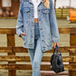 Buttoned Collared Neck Denim Jacket with Pockets