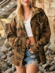 Geometric Button Up Long Sleeve Sherpa Jacket Brown