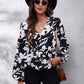 Printed V-Neck Long Sleeve Blouse