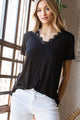 Heimish Lace Detail V-Neck Short Sleeve T-Shirt BLACK