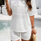 Eyelet Round Neck Top and Shorts Set