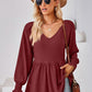 V-Neck Lantern Sleeve Blouse