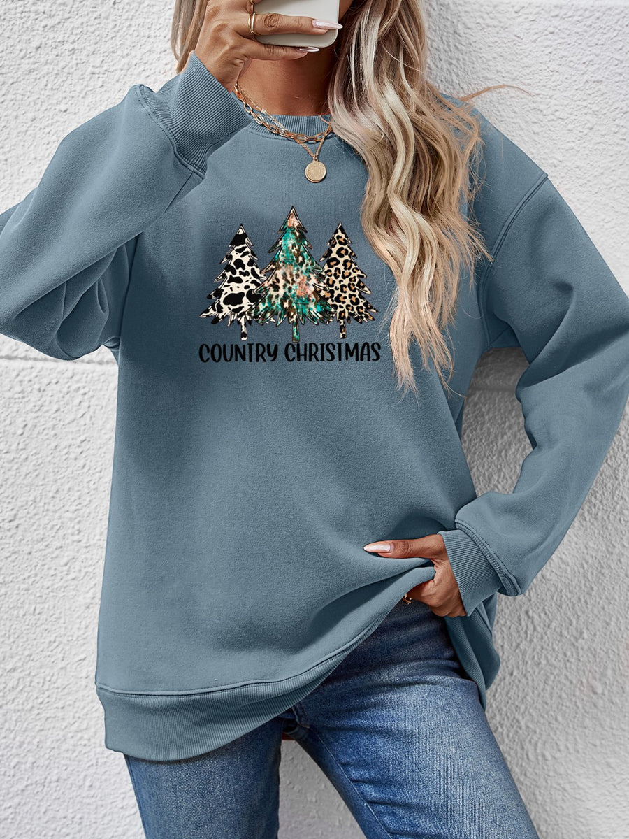 Graphic Round Neck Dropped Shoulder Sweatshirt French Blue