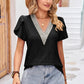 Eyelet V-Neck Petal Sleeve T-Shirt