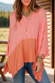 Contrast V-Neck Batwing Sleeve Blouse Sherbet