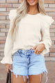Ruffled Round Neck Flounce Sleeve Top Eggshell