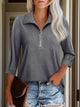 Half Zip Collared Neck Three-Quarter Sleeve T-Shirt Dark Gray