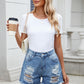 Distressed Raw Hem Denim Shorts