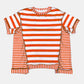 Full Size Contrast Stitching Striped Round Neck T-Shirt