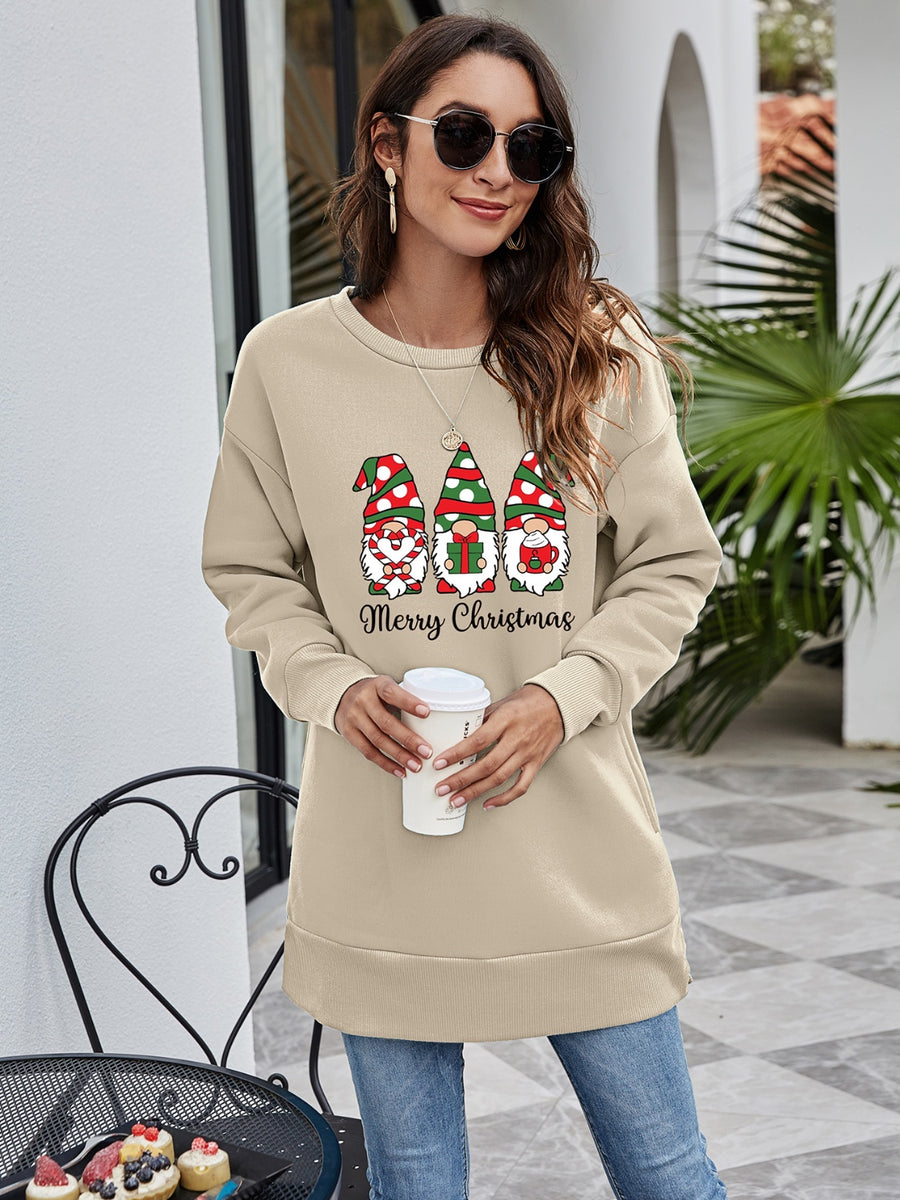 MERRY CHRISTMAS Graphic Sweatshirt Beige