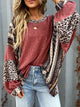 Leopard Round Neck Long Sleeve Sweatshirt Cerise