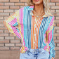 Striped Collared Neck Long Sleeve Shirt