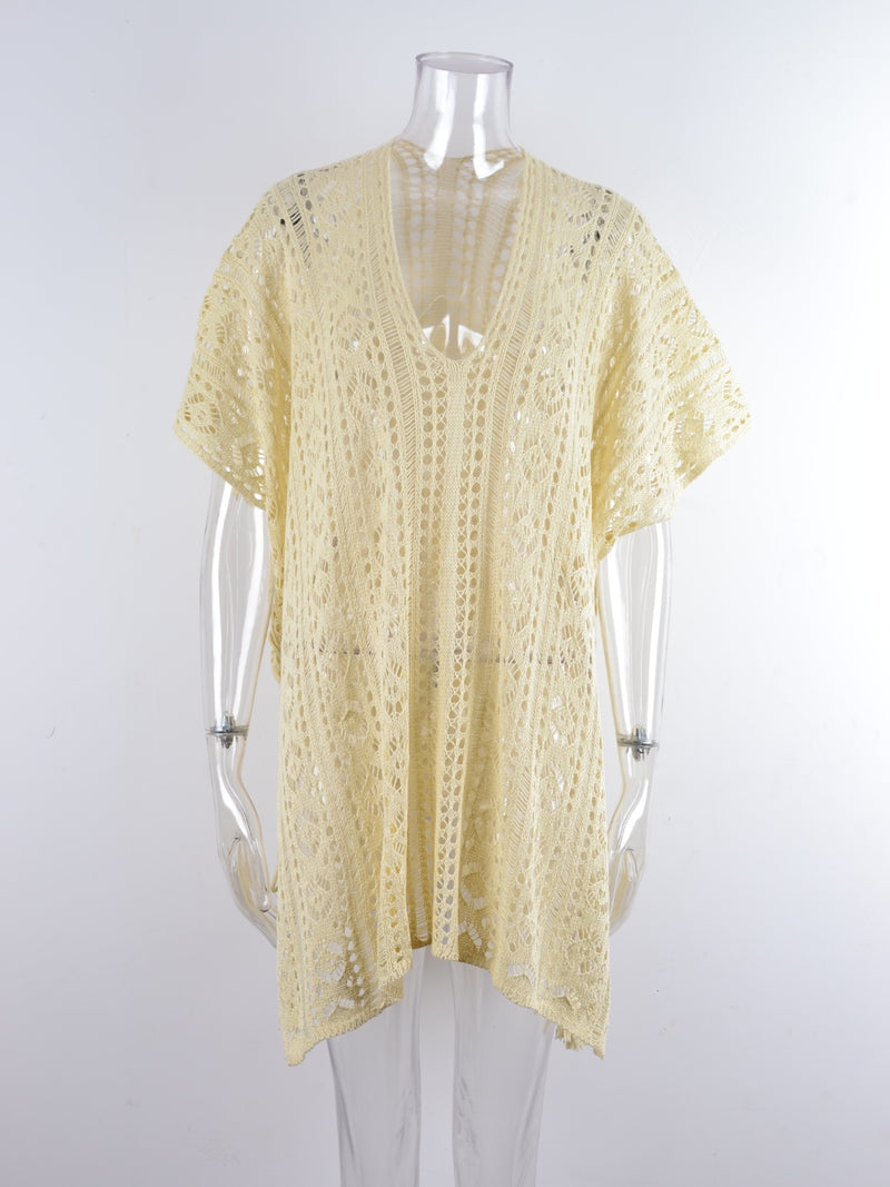 Cutout V-Neck Cover-Up with Tassel