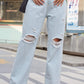 Baeful Distressed Straight Leg Jeans with Pockets