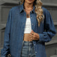 Button Down Collared Neck Long Sleeve Denim Top