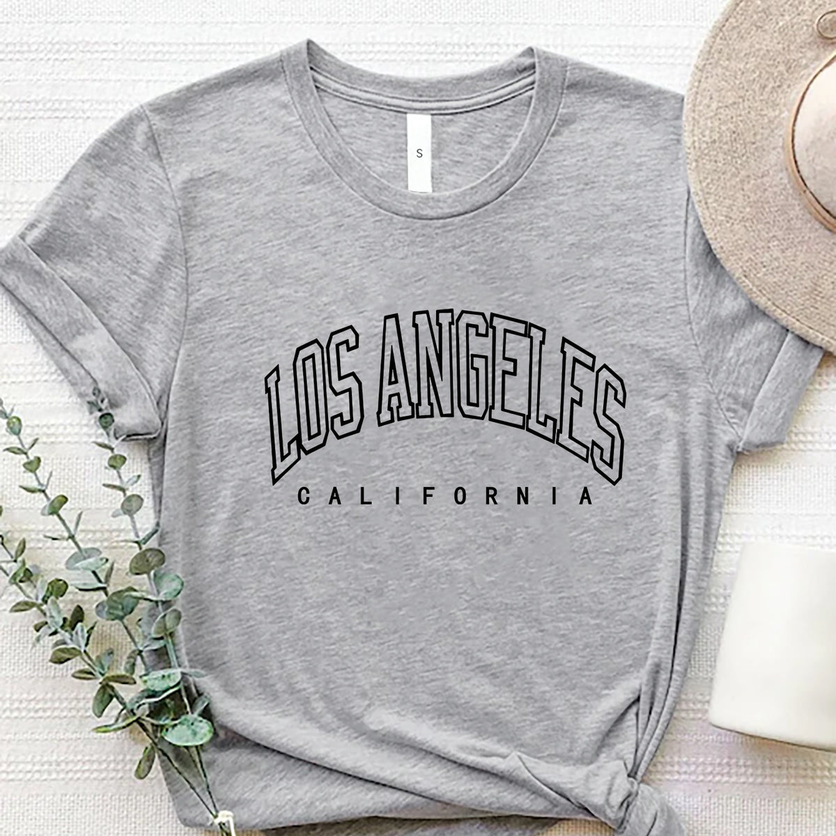 LOS ANGELES CALIFORNIA Round Neck T-Shirt Gray