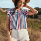 Honey Striped Flutter Sleeve Tied Blouse