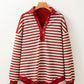 Stripe Johnny Collar Drop Shoulder Sweatshirt