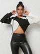 Two-Tone Crisscross Long Sleeve Hoodie Black