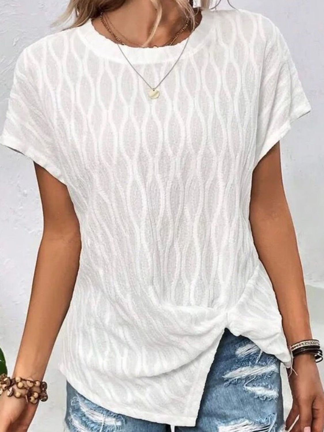Full Size Round Neck Short Sleeve T-Shirt White