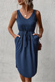 V-Neck Curved Hem Sleeveless Dress Dark Blue
