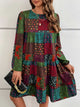 Patchwork Round Neck Long Sleeve Dress Multicolor