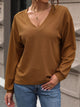 Perfee V-Neck Long Sleeve Top Caramel