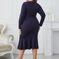 Melo Apparel Plus Size Buttoned Round Neck Tie Belt Midi Dress