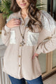 Sequin Button Up Dropped Shoulder Jacket Tan