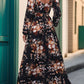 Slit Printed Surplice Long Sleeve Maxi Dress