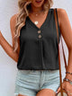 Full Size Decorative Button V-Neck Tank Black