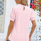 Frill Mock Neck Short Sleeve Eyelet Blouse