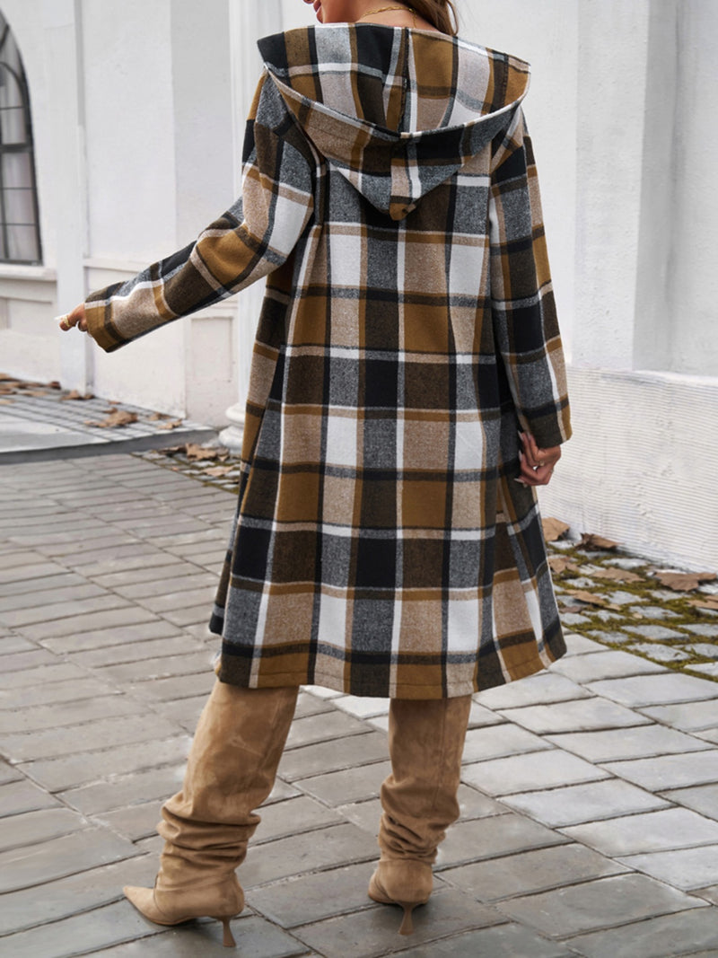 Devine Plaid Long Sleeve Hooded Coat