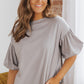 Puff Sleeve Curved Hem Blouse