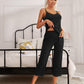 V-Neck Lace Trim Slit Cami and Pants Pajama Set