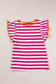 Ruffled Striped Round Neck Cap Sleeve Blouse Stripe