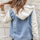 Two-Tone Spliced Denim Sherpa Hooded Jacket