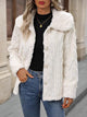 Fuzzy Texture Button Up Collared Neck Coat Cream