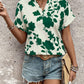 Flower Notched Short Sleeve Blouse