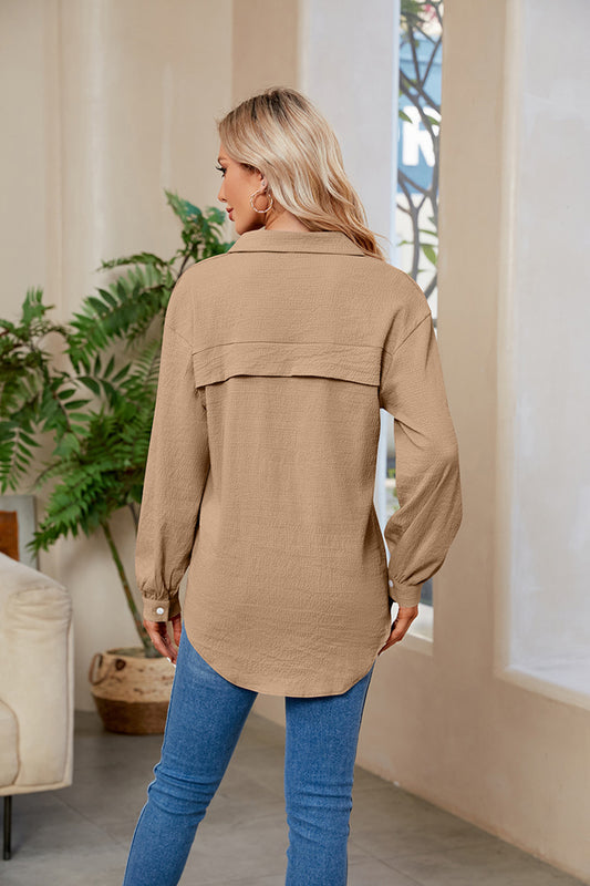 Collared Neck Buttoned Long Sleeve Shirt