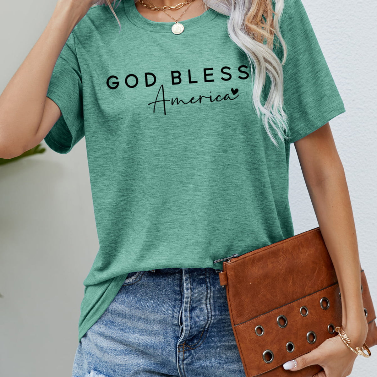 GOD BLESS AMERICA Graphic Short Sleeve Tee Gum Leaf