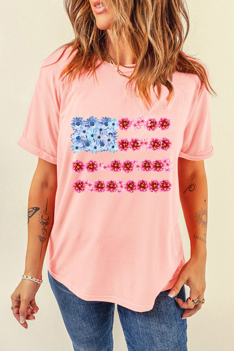 Graphic Round Neck Short Sleeve T-Shirt Watermelon pink