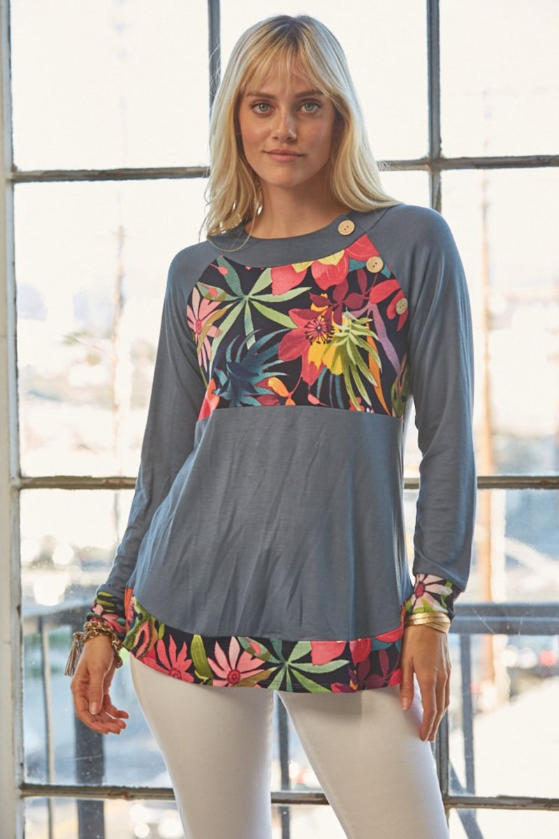 Celeste Full Size Tropical Print Long Sleeve T-Shirt