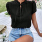 Frill Swiss Dot Tie Neck Short Sleeve Blouse