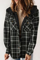 Plaid Button Up Long Sleeve Hooded Jacket Black