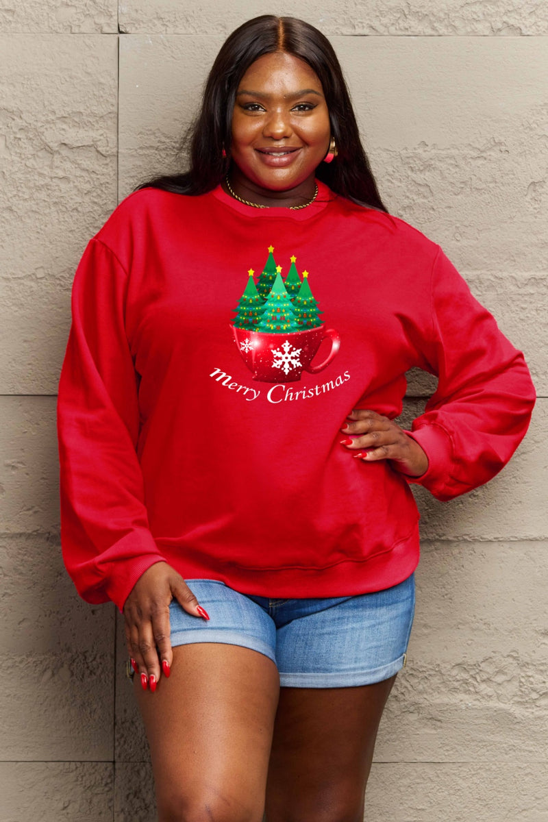 Simply Love Full Size MERRY CHRISTMAS Graphic Sweatshirt Red
