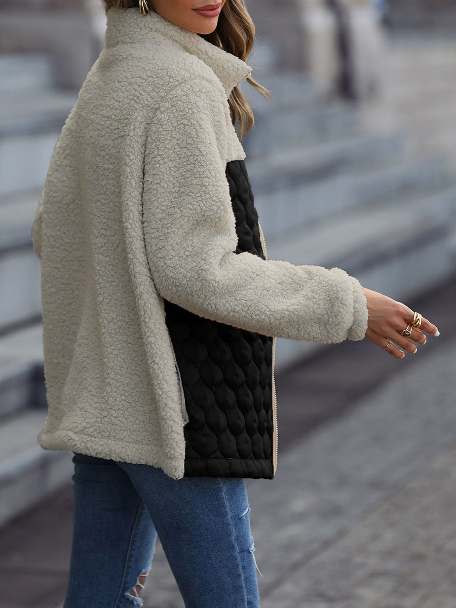 Leopard Color Block Zip-Up Jacket