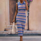 Striped Round Neck Sleeveless Midi Cover Up Dress